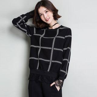 Plaid Lace Panel Sweatshirt