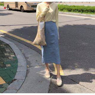 Long Sleeve Plain Knit Top / Plain Skirt
