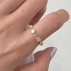 Gemstone Bead Ring 1pc - Gold - One Size