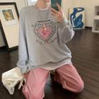 Heart Embroidered Sweatshirt / Straight Leg Pants