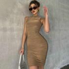 Sleeveless Mock-neck Mini Bodycon Dress