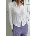 Collared Button-detail Slim-fit Top