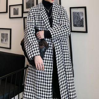 Houndstooth Sashed Long Coat