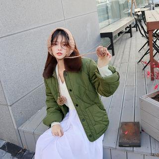 Faux-fur Collar Quilted Military Jacket