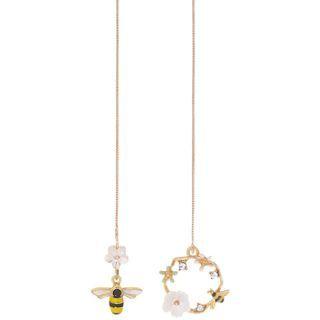 Bee & Flower Acrylic Alloy Asymmetrical Dangle Earring 1 Pair - Gold - One Size