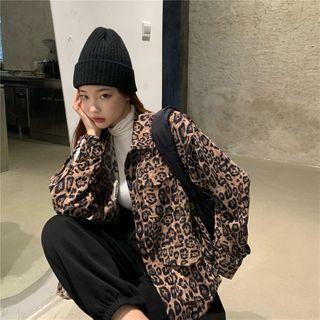 Long-sleeve Leopard Print Corduroy Shirt