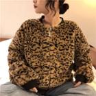 Leopard Printed Zip Jacket As Shown In Figure - One Size