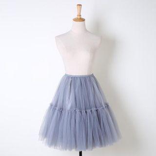 Mesh Tiered A-line Skirt