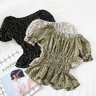 Off-shoulder Dotted Chiffon Blouse