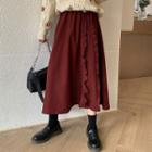 Frill Trim Midi A-line Corduroy Skirt