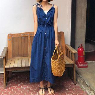 Denim Spaghetti Strap Midi Dress As Shown In Figure - One Size