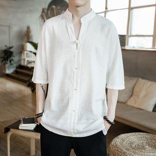 Elbow-sleeve Frog-button T-shirt