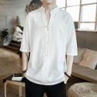 Elbow-sleeve Frog-button T-shirt
