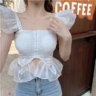Cap-sleeve Frill Trim Top White - One Size