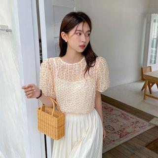 Set: Puff-sleeve Dotted Top + Camisole Top
