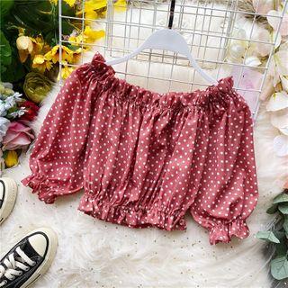 Polka-dot Off-shoulder Cropped Blouse