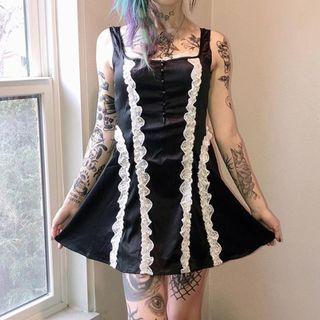 Lace Trim Button-up Mini Dress
