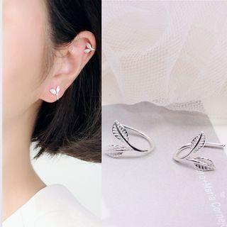925 Sterling Silver Leaf Ear Cuff Silver - 1 Pair - One Size