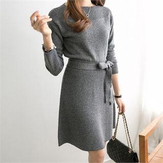 Tie-waist Wool Blend Dress