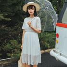 Mock Two Piece Mesh Overlay Short Sleeve Dress