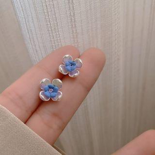 Flower Shell Alloy Earring 1 Pair - Blue & White - One Size