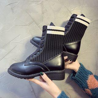 Lace-up Knit Panel Short Boots