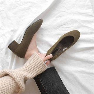 Faux-fur Knit Kitten-heel Pumps