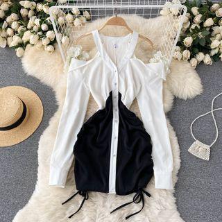 Halter Off-shoulder Panel Drawstring Ruched Dress