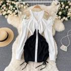 Halter Off-shoulder Panel Drawstring Ruched Dress