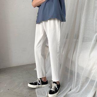 Straight-cut Fray-hem Cropped Jeans
