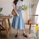 Band-waist Denim Skirt Light Blue - One Size