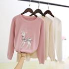 Deer Embroidered Knit Pullover