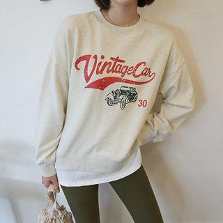 Printed Slit-side Layered-hem Pullover