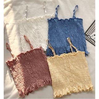 Spaghetti-strap Buttoned Knit Top