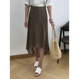 Dip-back Polka-dot Long Skirt