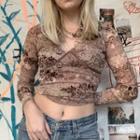 Print V-necklong Sleeve Top
