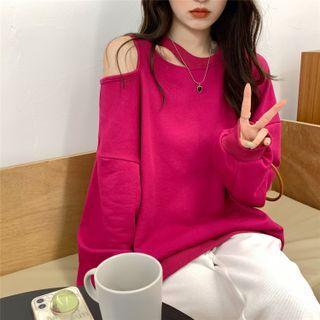 Plain Cold-shoulder Oversized Tee