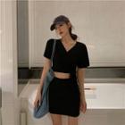 Wrap Tie-waist Open Back Short-sleeve Crop Top