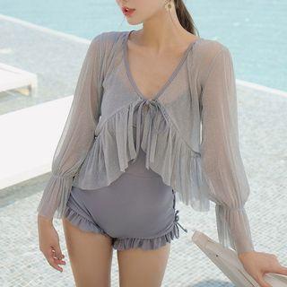 Set: Ruffled Swimsuit + Bell-sleeve Cover-up