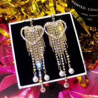 Rhinestone Heart Waterfall Earring Gold - One Size