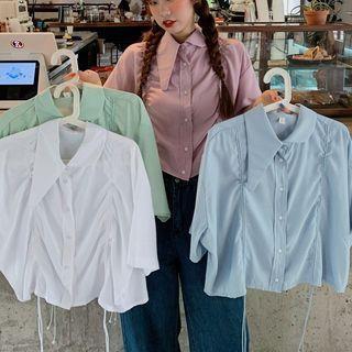 Short-sleeve Drawcord Cropped Shirt