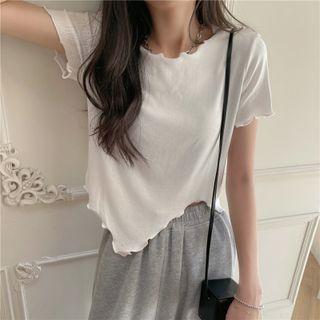 Short-sleeve Plain Irregular Top