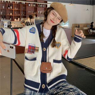Applique Striped Cardigan White - One Size