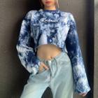 Long-sleeve Lettering Tie-dye Crop Top