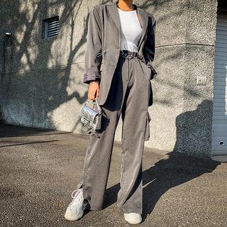 Drawcord-waist Slit Wide-leg Cargo Pants