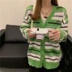 Striped Oversize Knit Cardigan Green - One Size