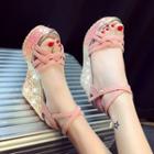 Glittered Cross Strap Wedge Sandals