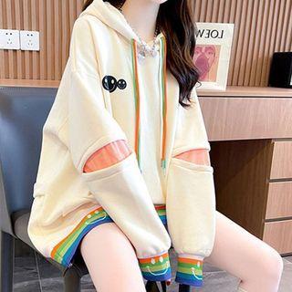 Smiley Face Print Paneled Hoodie