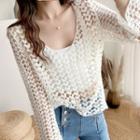 Long-sleeve V-neck Crochet Top