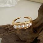 Faux Pearl Open Ring 1 Pc - Gold - One Size
